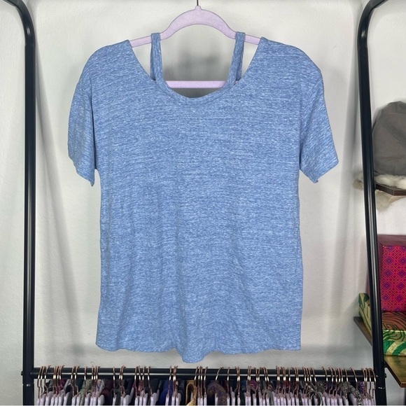 STYLE & Co Heathered Cold Sea Blue Cut Out Shirt - Picture 4 of 6